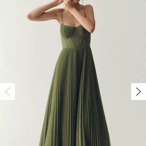Hutch Olive Green Pleated Corset Maxi Dress